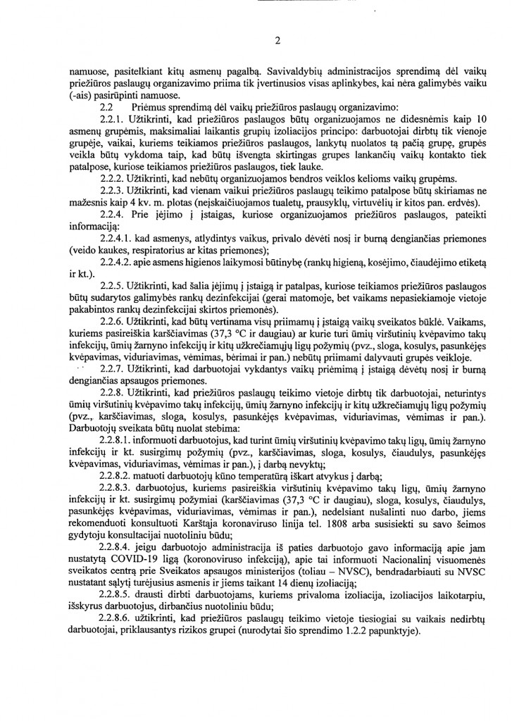 DĖL COVID-19 LIGOS (KORONAVIRUSO INFEKCIJOS) VALDYMO PRIEMONIŲ VAIKŲ PRIEŽIŪROS ORGANIZAVIMUI ĮSTAIGOSE (V-977)_page-0002